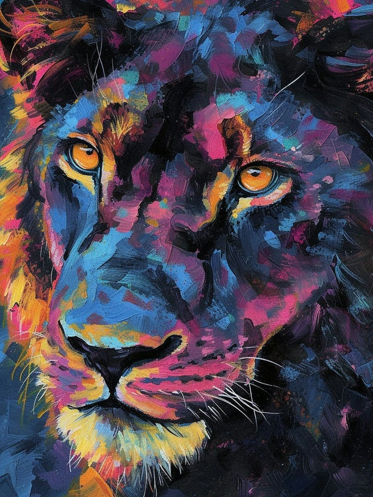 Black Lion Portrait Close Up Fauvist Painting 3