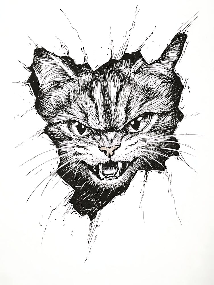 Angry Cat Watching from Wall Hole 9