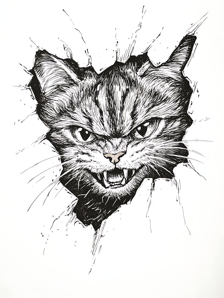 Angry Cat Watching from Wall Hole 9