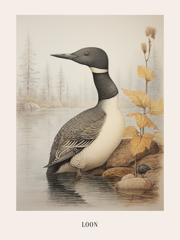 Vintage Bird Drawing Loon 3 Poster