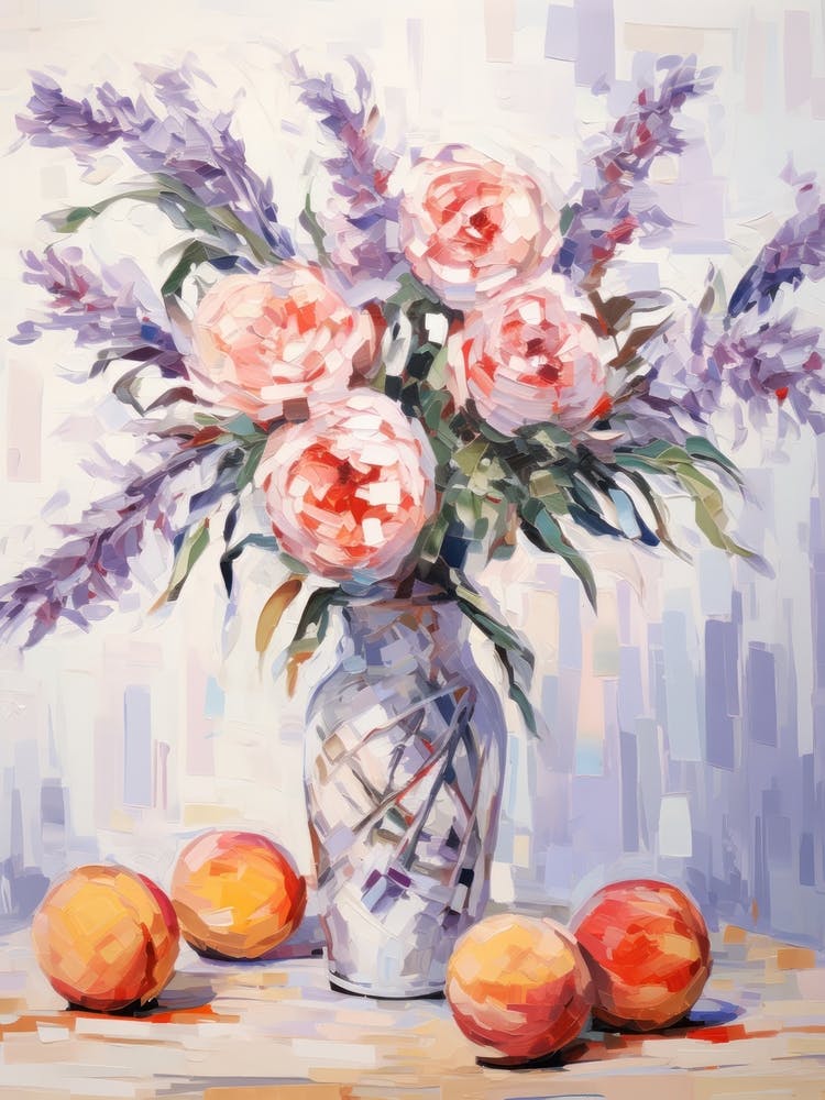 Lavender Flower And Peaches Still Life Painting 4 Dreamy