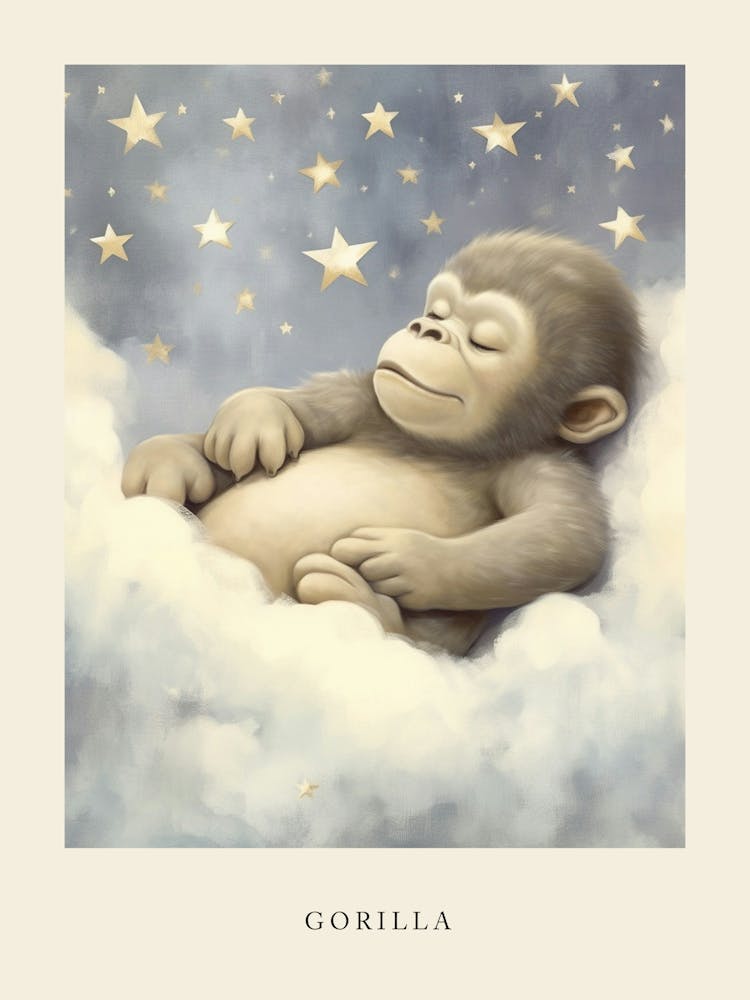 Sleeping Baby Gorilla 3 Nursery Poster