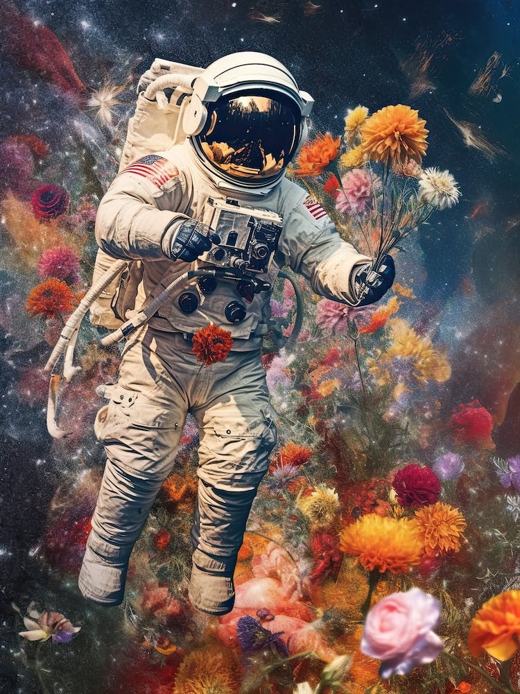 Astronaut With A Bouquet Of Flowers 11
