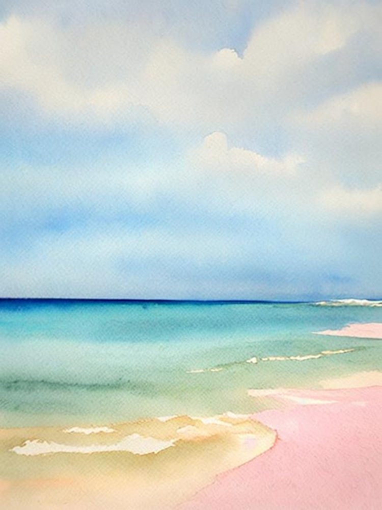 Pink Sands Beach 2, Bahamas Watercolour