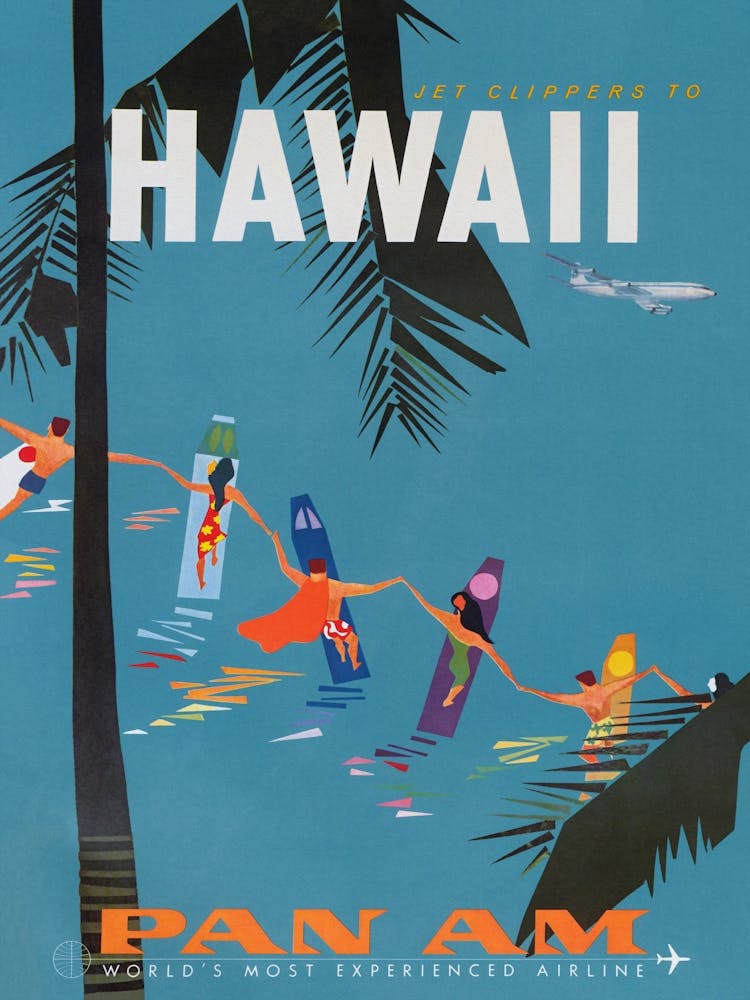 Hawaii Surfers Vintage Travel Poster