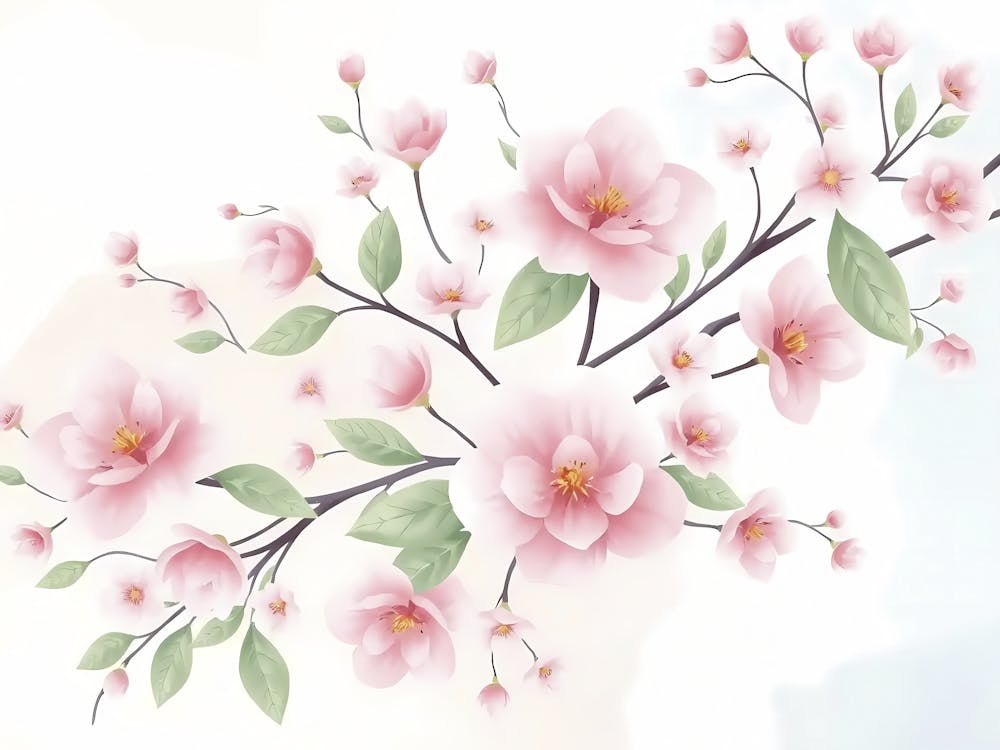 Spring Cherry Blossoms In Vintage, Minimalist Elegance, Backgrounds, Wallpaper, Wallart,s, Decoration, Room Decor