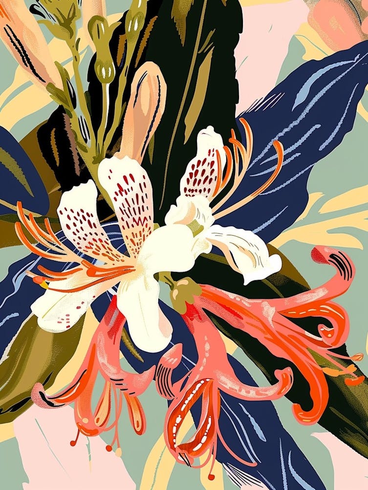 Colourful Flower Illustration Honeysuckle 1
