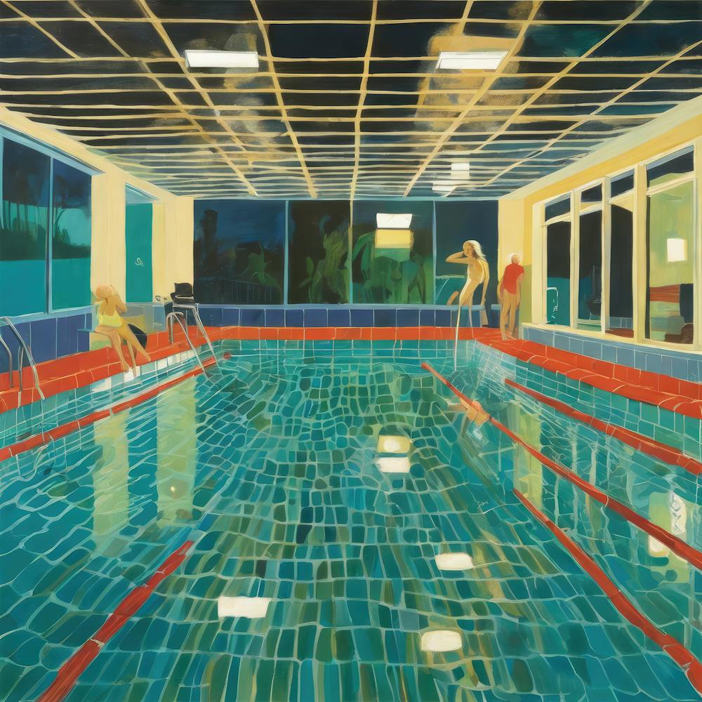 In Style of David Hockney. Swimming Pool at Night Series 8