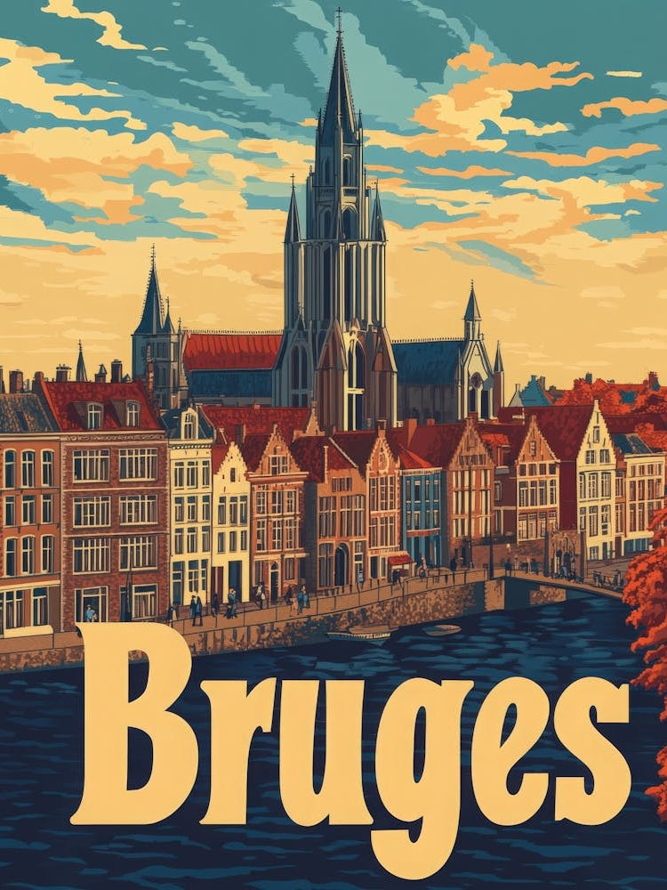 Aihrgdesign A Retro Travel Poster For Bruges Featuring The Ba 46d1750f 77b2 42fd 8c27 Db6b37df1d74 0