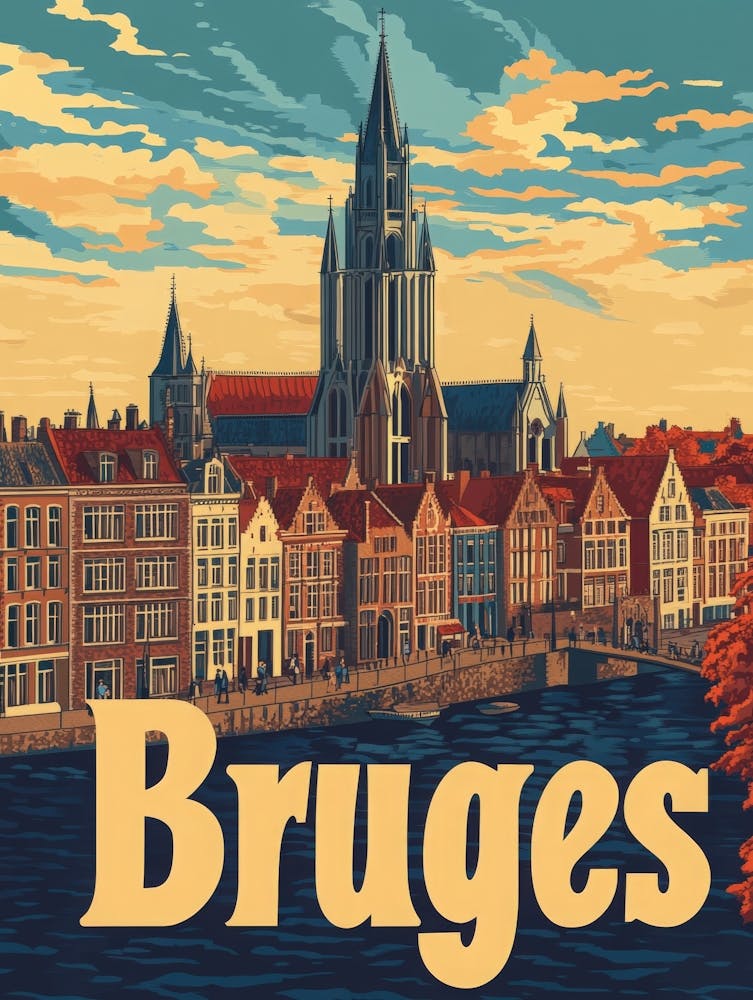 Aihrgdesign A Retro Travel Poster For Bruges Featuring The Ba 46d1750f 77b2 42fd 8c27 Db6b37df1d74 0