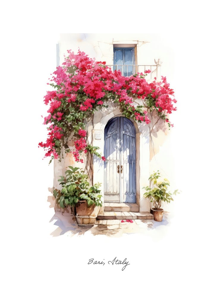 Bari, Italy   Mediterranean Doors Watercolour Painting 3 Poster