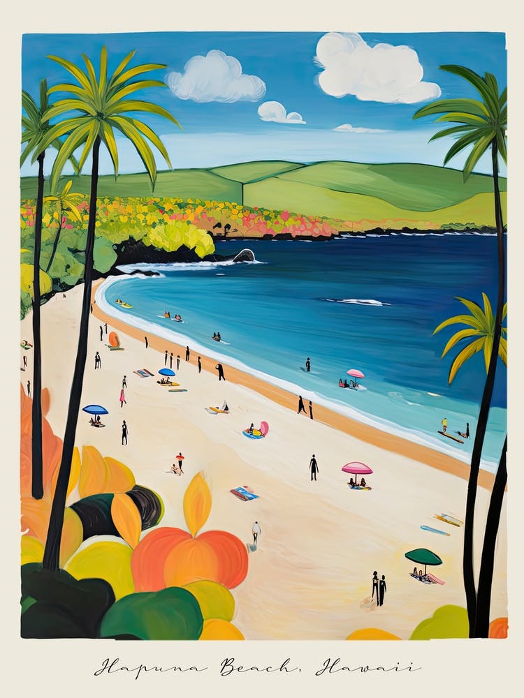 Poster Of Hapuna Beach, Hawaii, Matisse And Rousseau Style 4