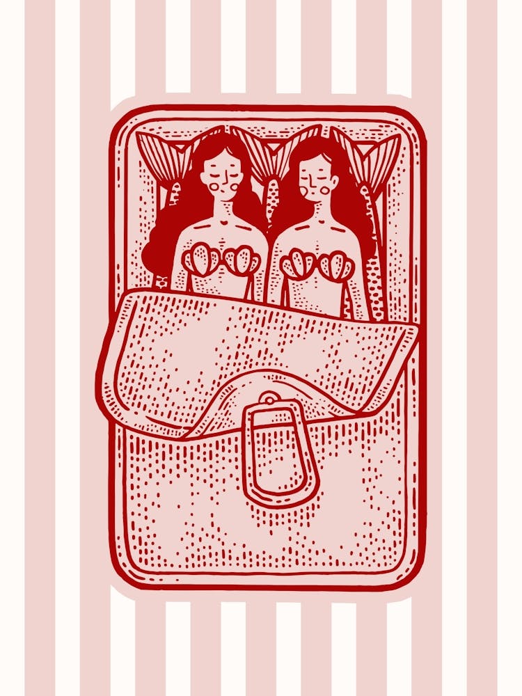 Mermaids Red Sardines Striped Poster