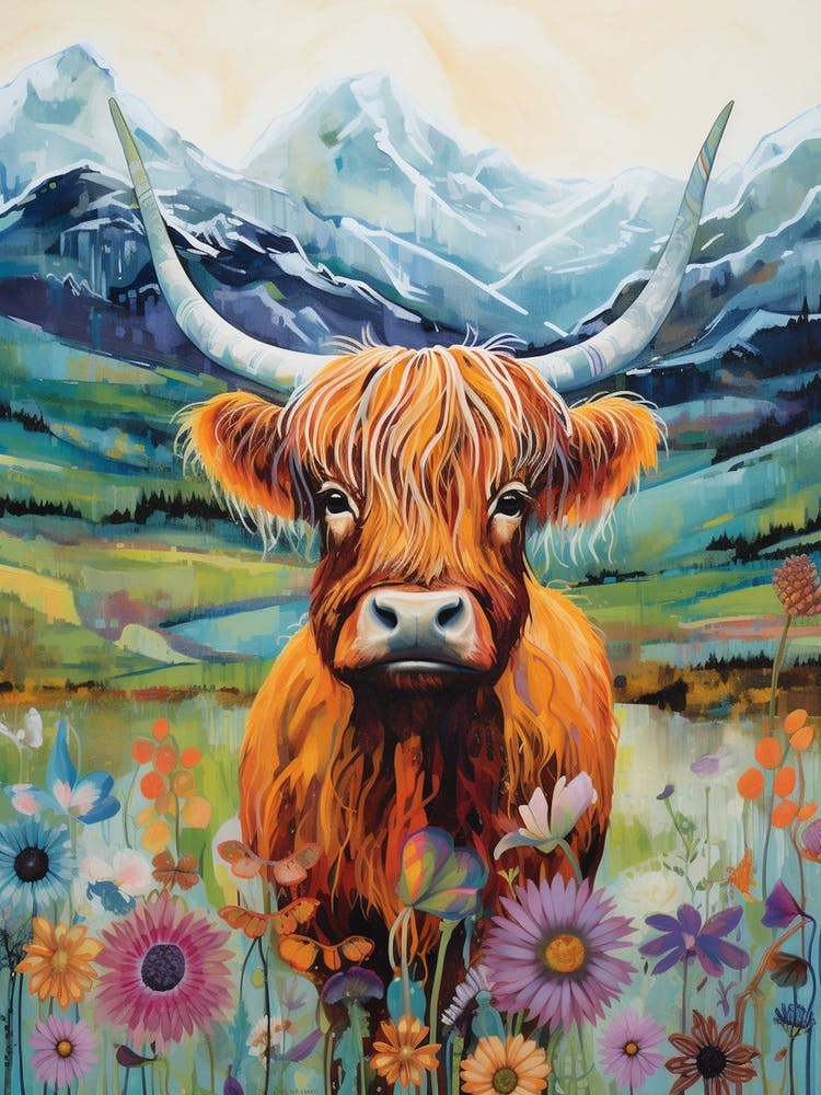 Colourful Highland Cow Portrait 1