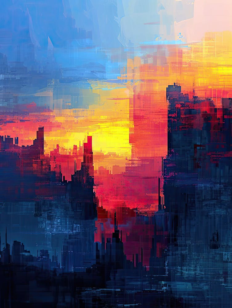 Abstract City At Sunset | Pixel Minimalism Art Series