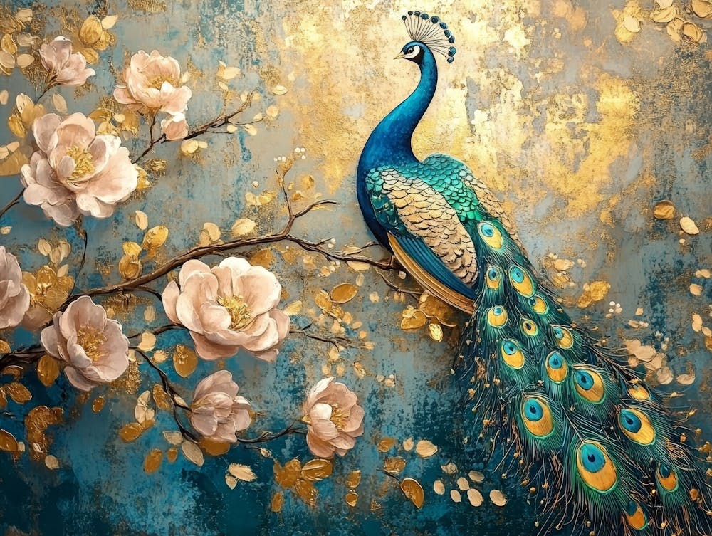 Exquisite Vintage Inspired Artistic Peacocks and Gold Accents