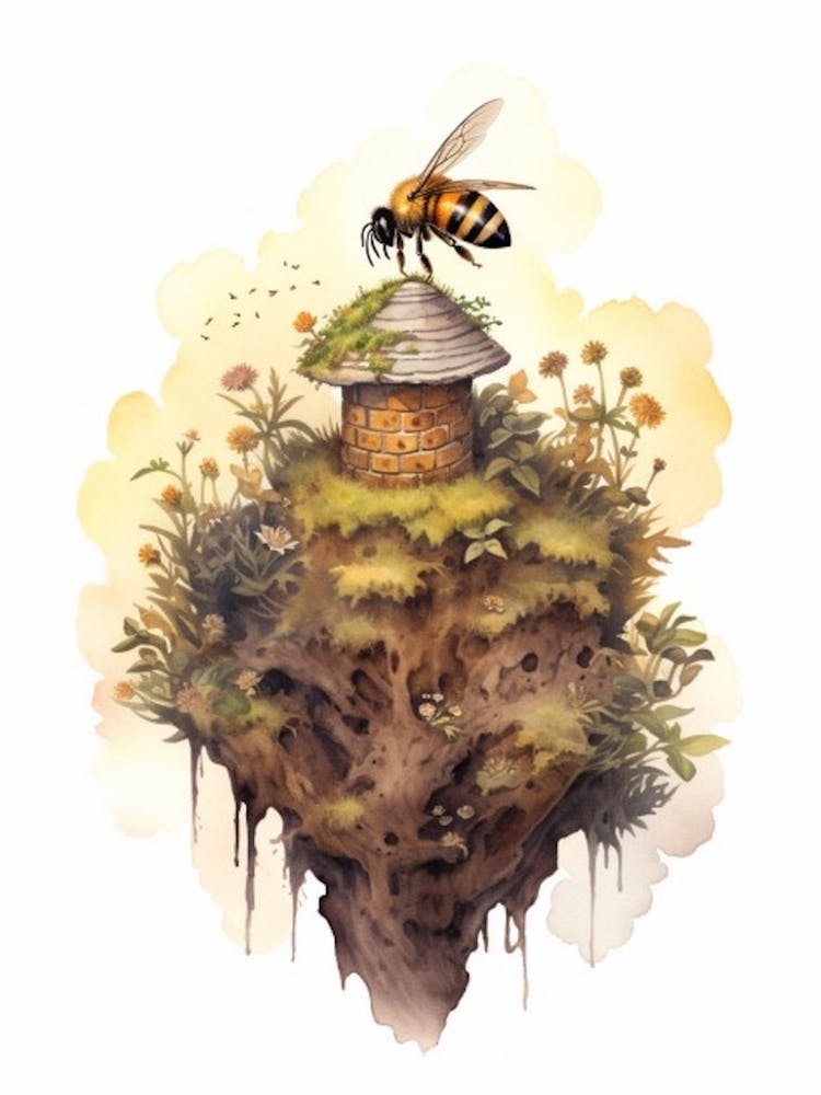 Tawny Mining Bee Beehive Watercolour Illustration 1