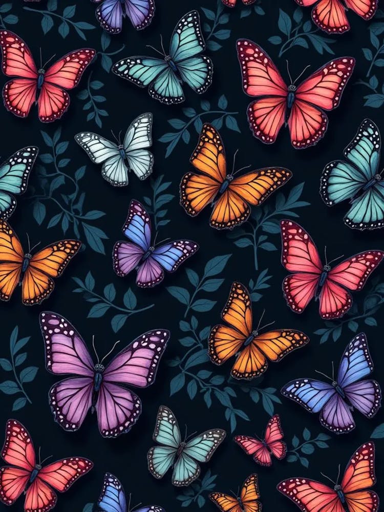 Seamless Pattern With Colorful Butterflies