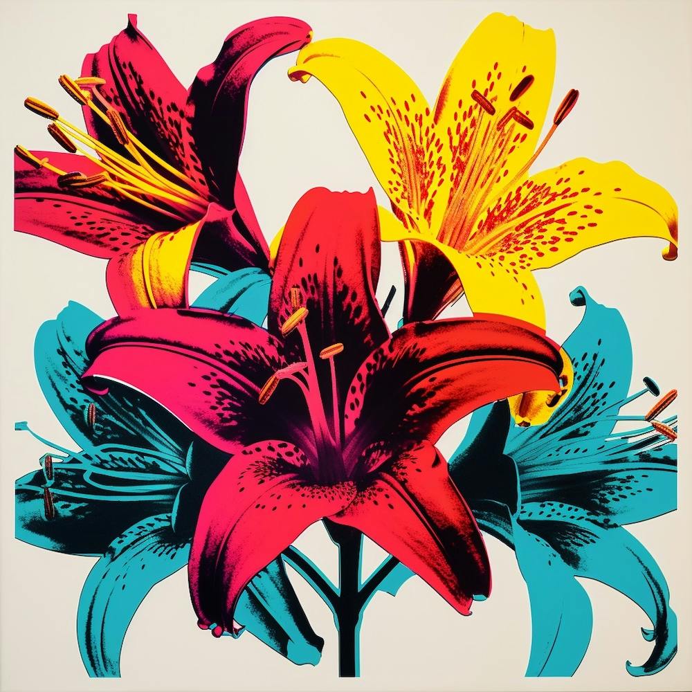 Andy Warhol Style Pop Art Flowers Gloriosa Lily 1 Square