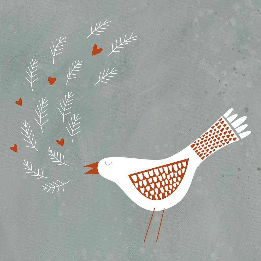 White and Red Scandinavian Bird Singing