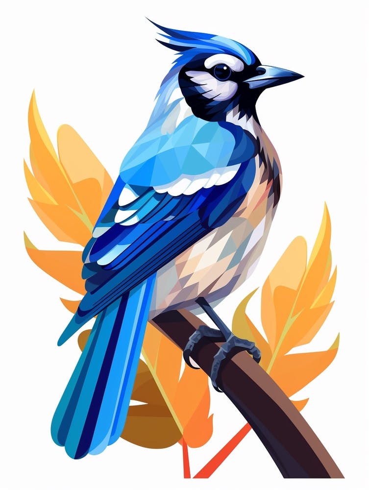 Colourful Geometric Bird Blue Jay 1
