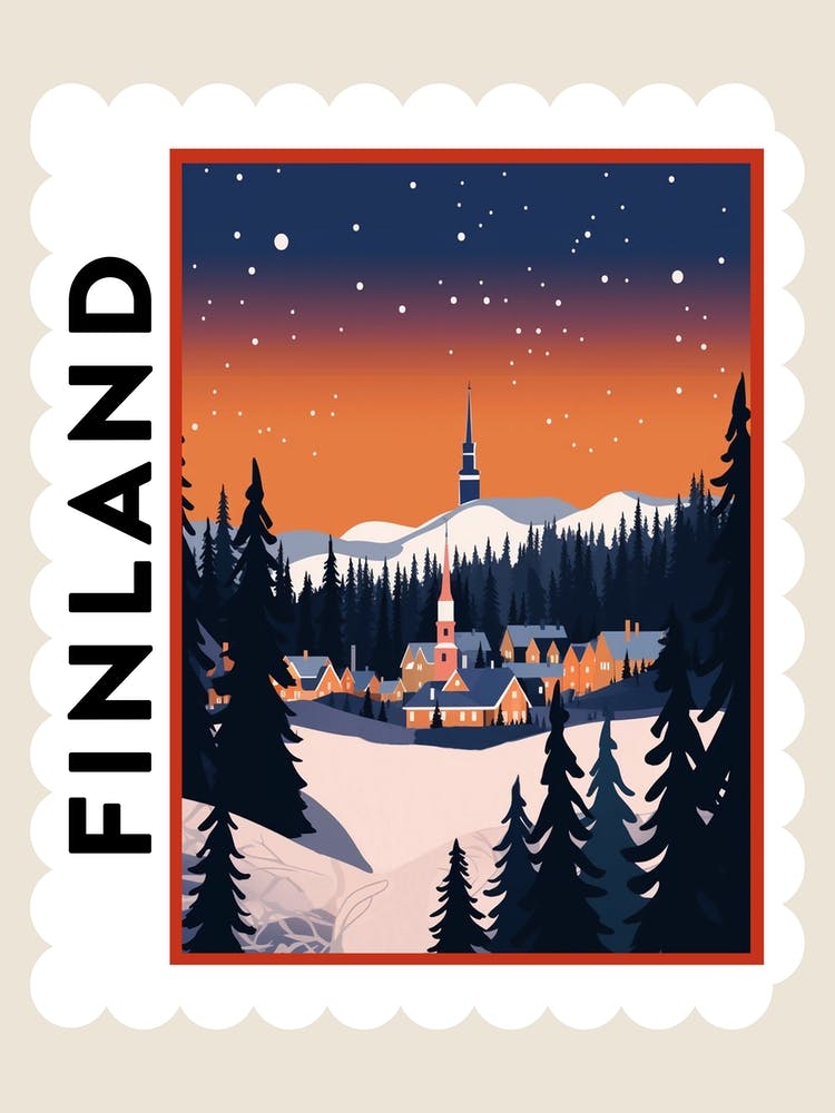 Retro Winter Stamp Poster Rovaniemi Finland 1