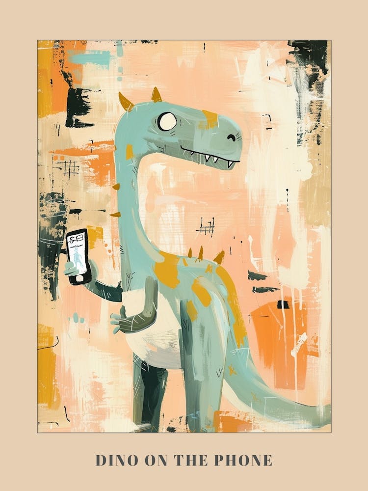 Pastel Painting Of A Dinosaur On A Smart Phone 2 Poster