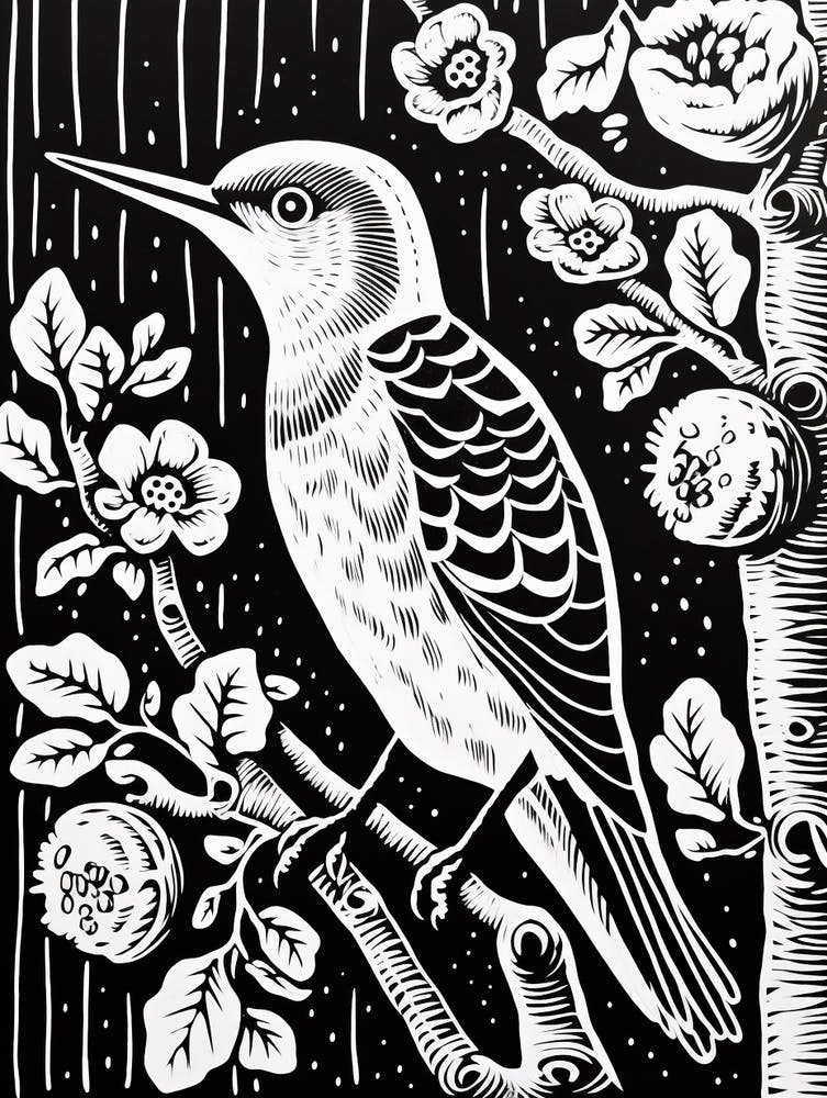 S/W Vogel Linolschnitt Specht 4