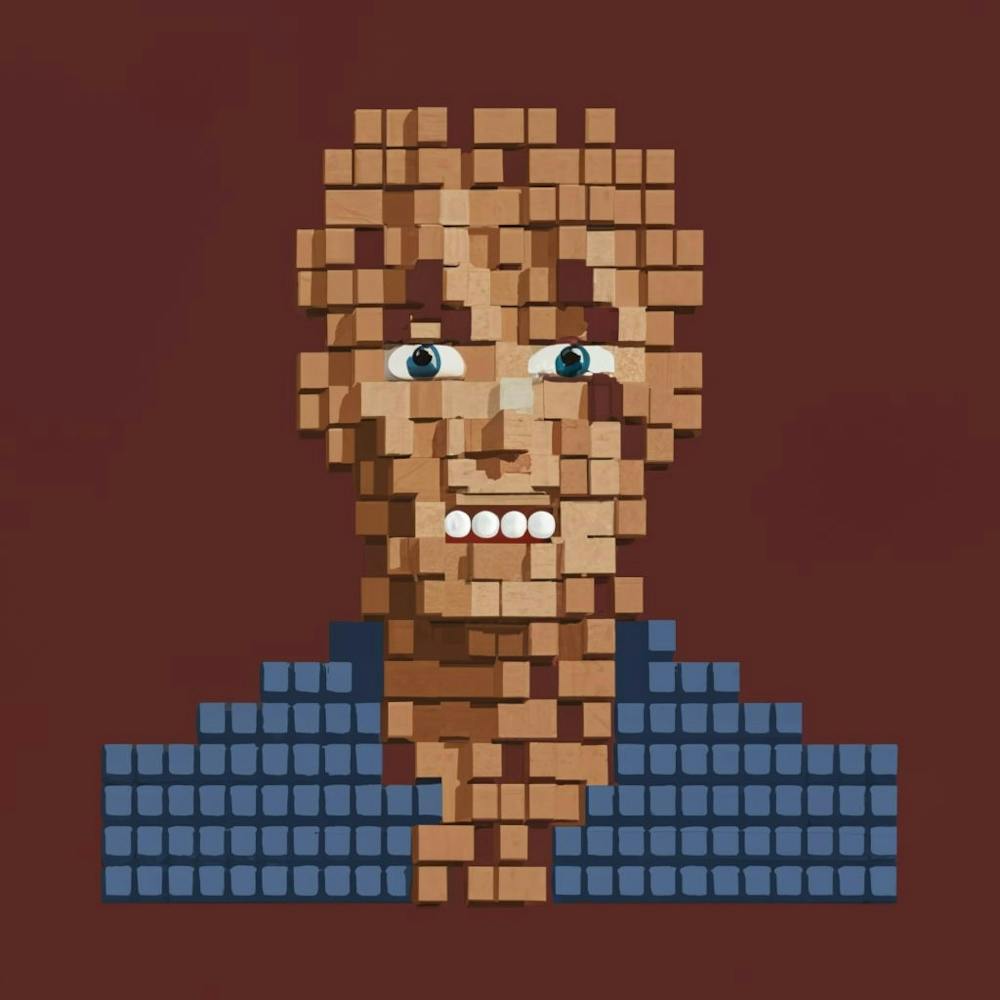 Small Blocks Create A Human Potrait Illustration