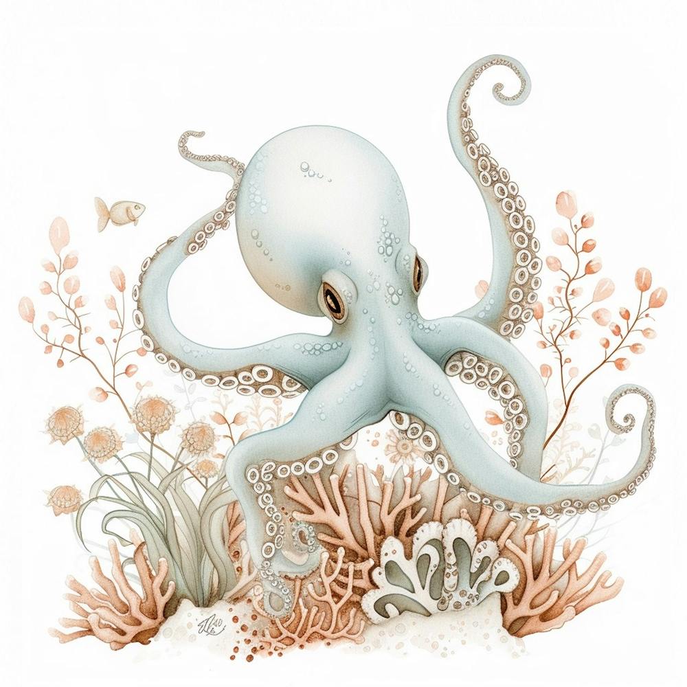 Storybook Style Octopus With Plants 2