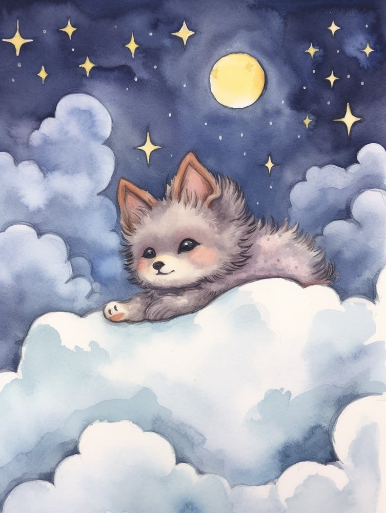 Baby Gray Fox Sleeping In The Clouds