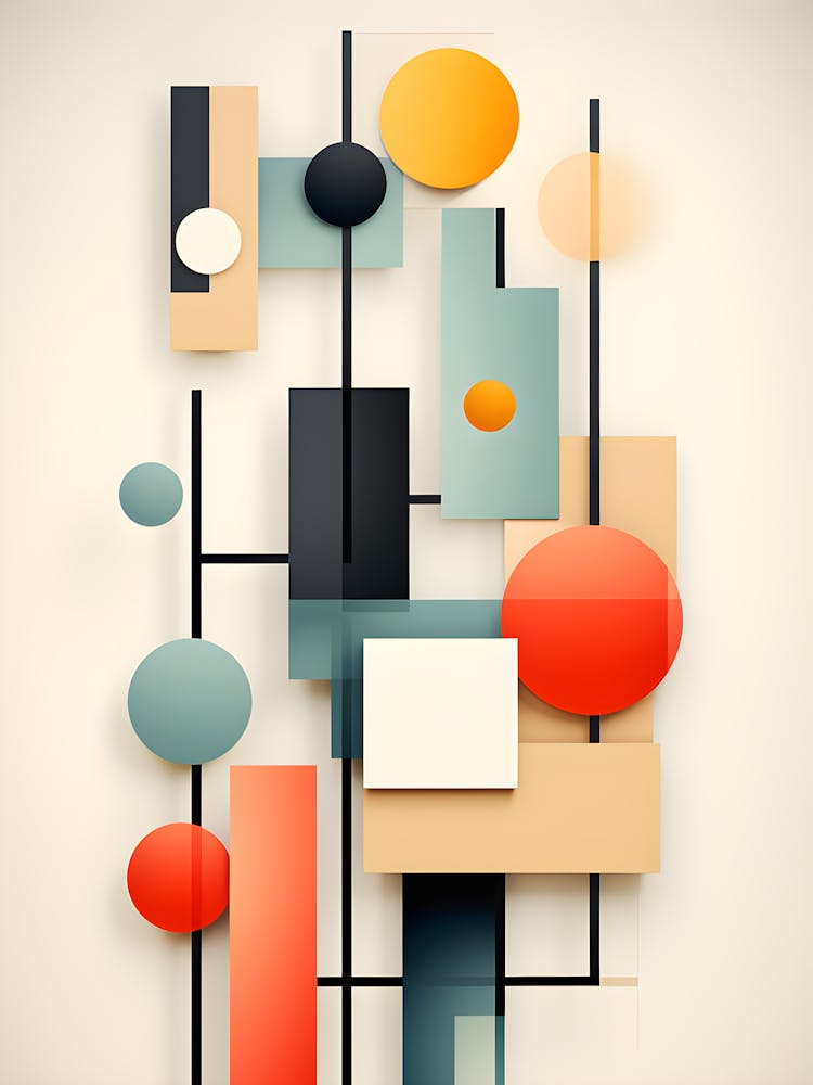 Mid Century Modern Abstract Wall Art – Geometric Shapes In Retro Colors, Bauhaus Inspired Printable Poster