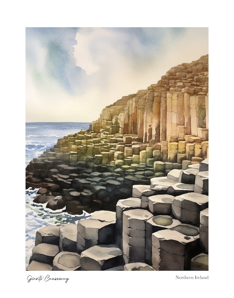 Giants Causeway, Northern Ireland 3 Watercolour Travel Poster