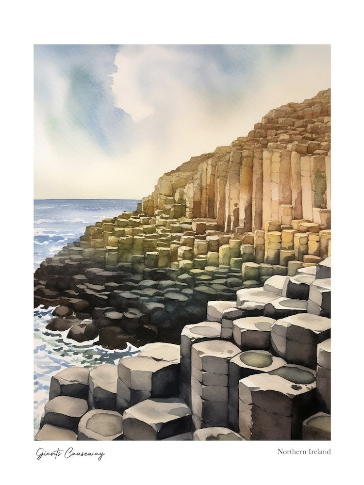 Giants Causeway, Northern Ireland 3 Watercolour Travel Poster