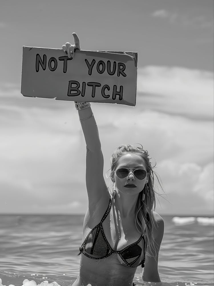Not Your Bitch Wall Art, Women S Rights, Woman Empowerment, Woman At Beach, Black And White Print, Feminist Poster, Retro Wall Decor