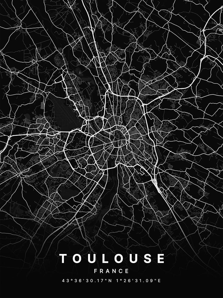 Toulouse France Black Map