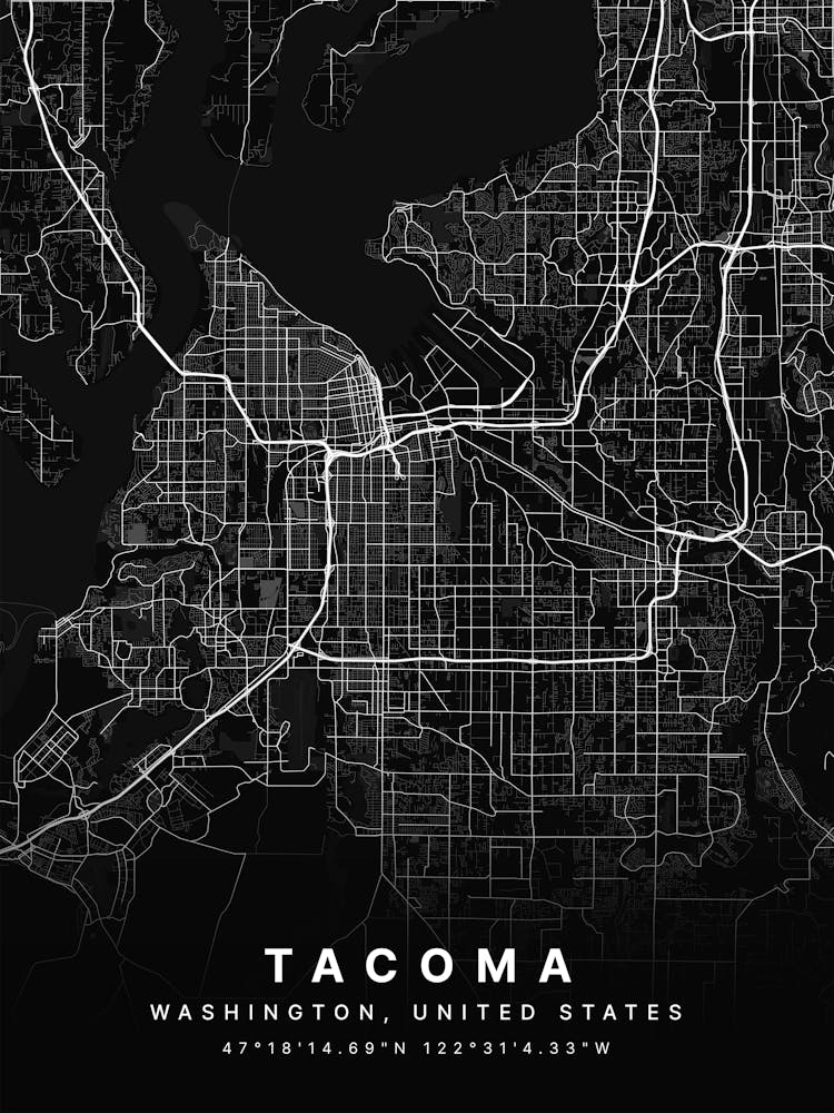 Tacoma Washington USA Black Map