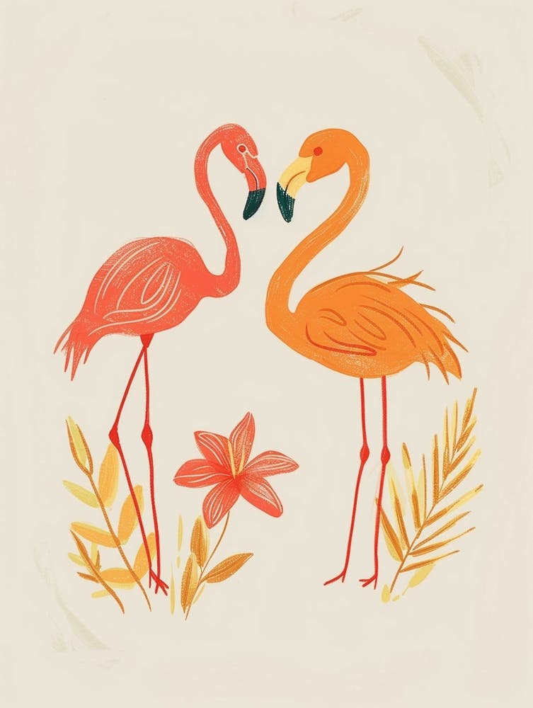 Jamess Flamingo And Tiare Flower Minimalist Illustration 1