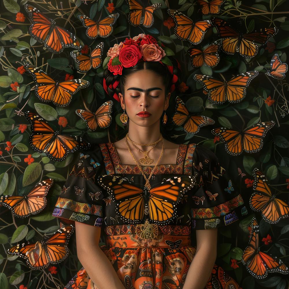 Frida Kahlo and Monarch Butterflies. Animal Conservation Series