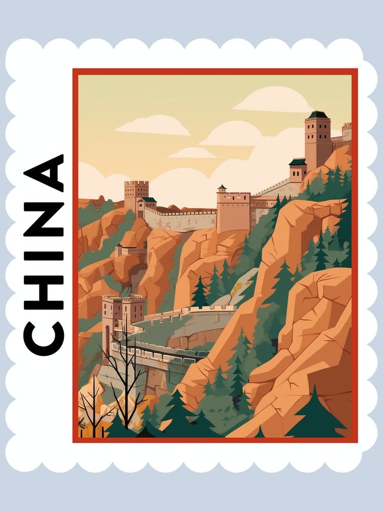 China 3 Travel Stamp Poster