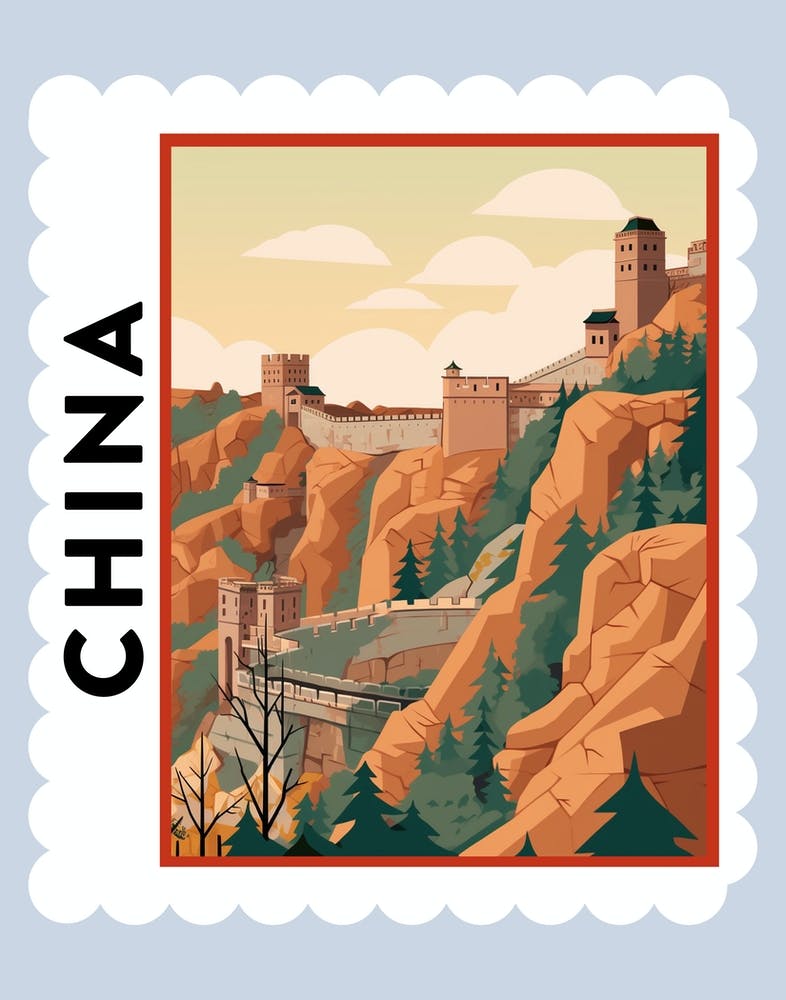 China 3 Travel Stamp Poster