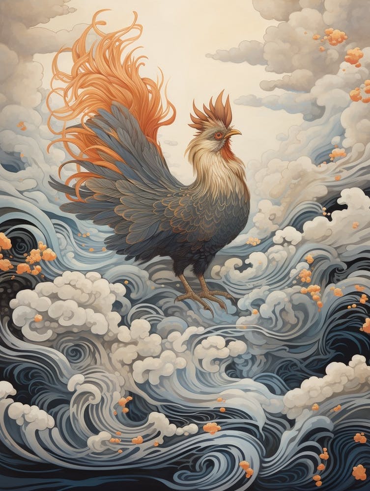 Rooster 2 Gemälde mit Golddetails