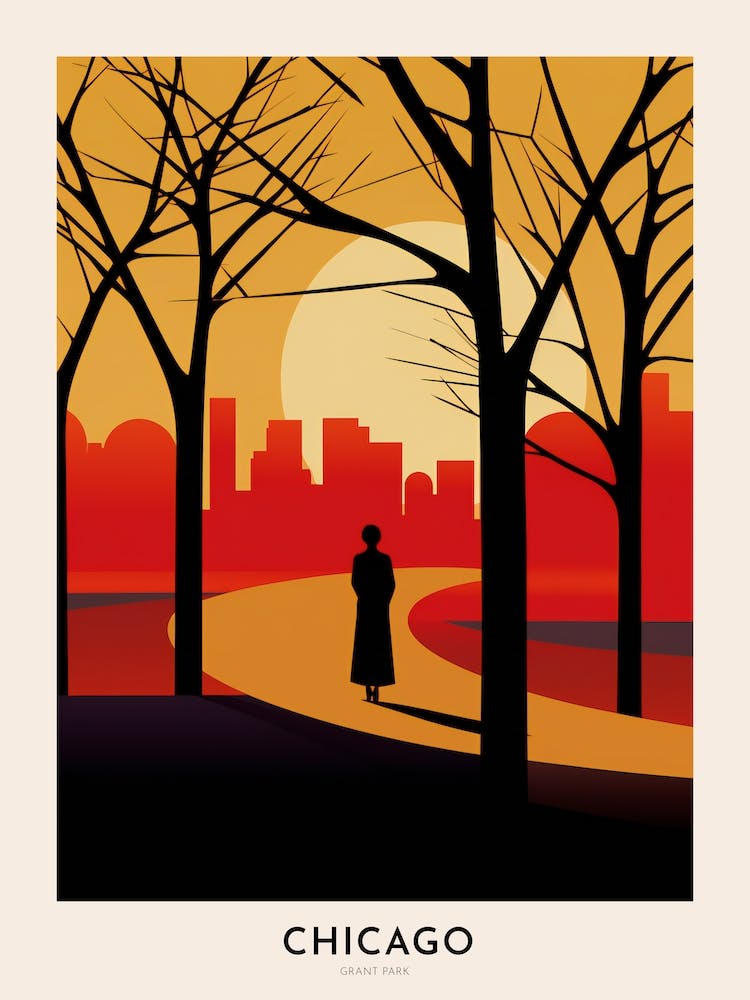 Grant Park Chicago Colourful Travel Poster