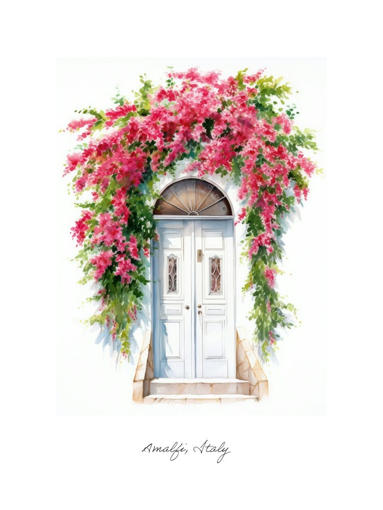 Amalfi, Italien Mediterrane Türen Aquarellgemälde 2 Poster