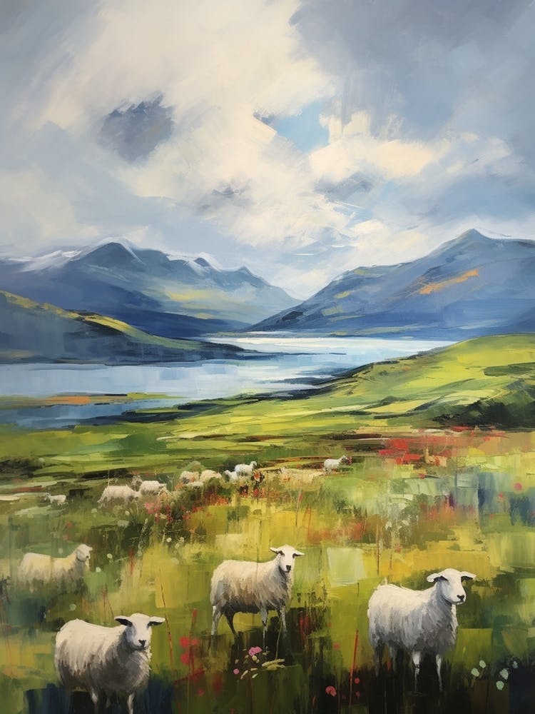 Flock Of Sheep In The Highlands Impressionism Style