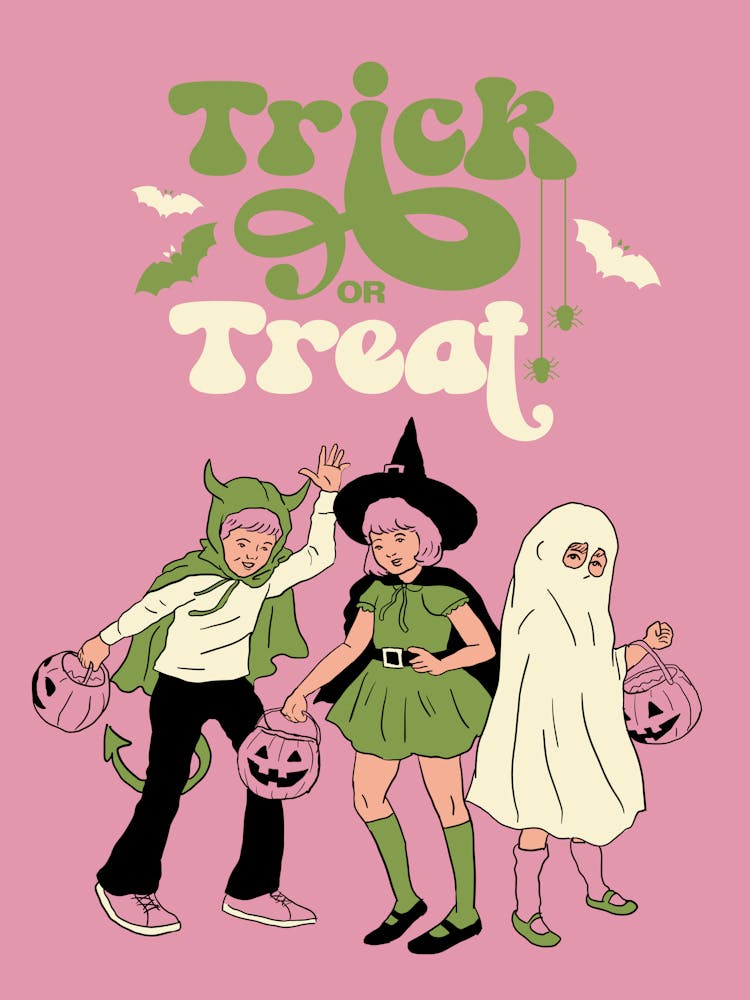 Trick or Treat Print | Seasonal Halloween Wall Art | Halloween Typography | Spooky Wall Art | Pink + Green Wall Art |