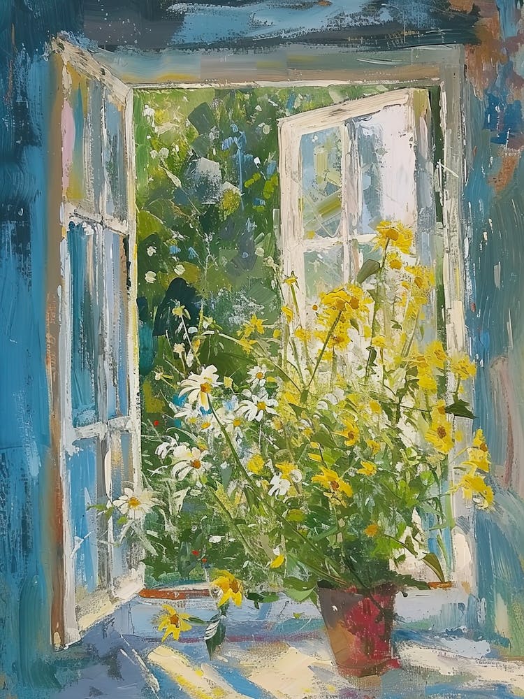 Daisy Flowers On A Cottage Window 4