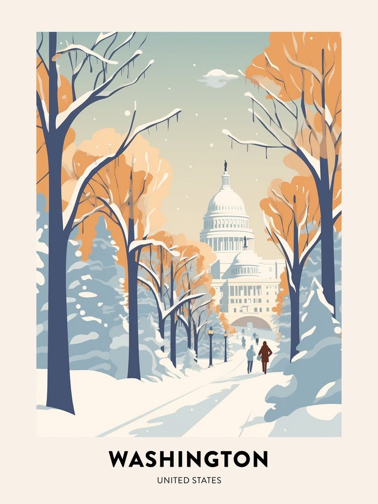 Vintage Winter Travel Poster Washington Dc Usa 3