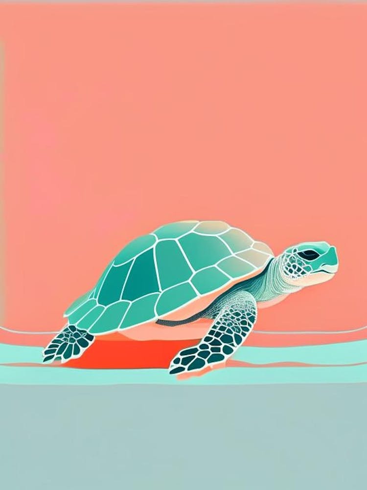 A Single Sea Turtle In Coral Reef, Sea Turtle Simplicty 1