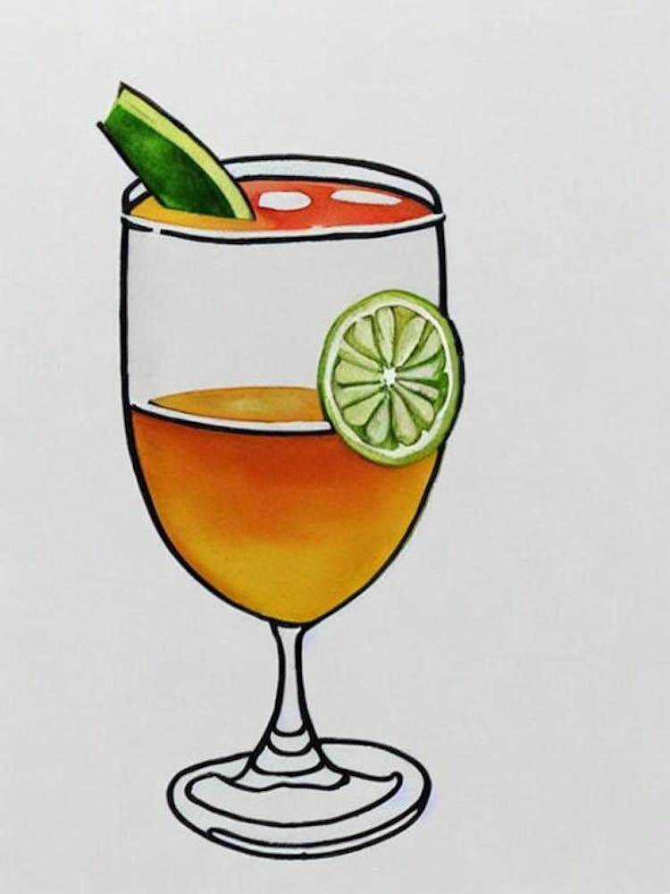 Tommy'S Margarita Minimal Line Drawing With Watercolour Cocktail Poster
